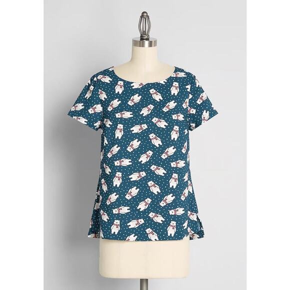 Size 4x • ModCloth • Delightful Demeanor • Polar Bear Christmas • Holiday Blouse - Picture 3 of 3